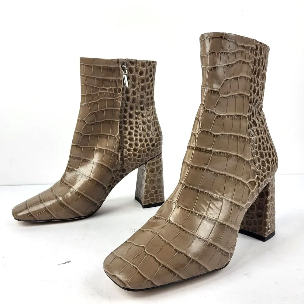 Sam Edelman Codie Croc Effect Leather Ankle Boots TAN/BROWN Size 9.5 M